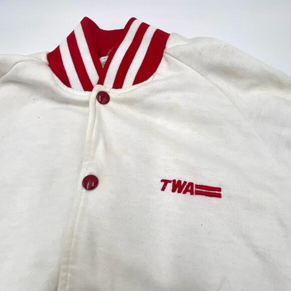 TWA Vintage sweatshirt bomber jacket white red SIZE SMALL - Picture 1 of 13